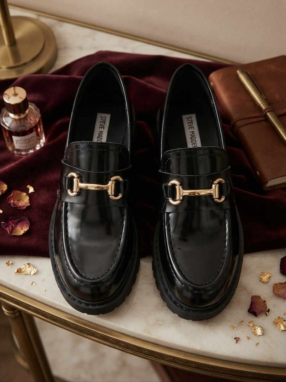 Steve Madden Lando Chunky Lug Loafers Women’s 9 Gold Horsebit